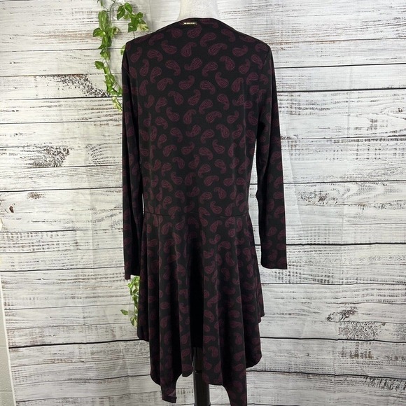 Michael Kors Dress size Large Purple Black Paisley Slinky Stretch High Low Boho - Picture 12 of 13